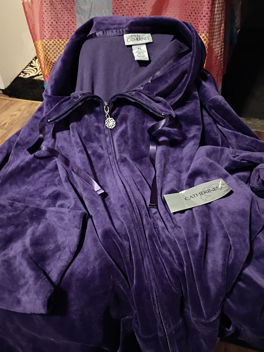 Catherines Deep Purple Velour Zip-Front Hoodie Jacket